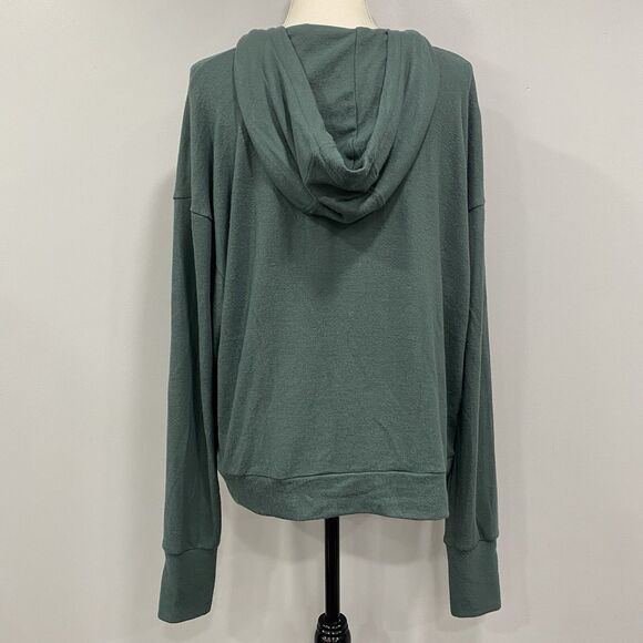 ZYIA Active L Pine Green Slouchy Short Boyfriend Knit Hoodie Lounge Soft Comfy - Picture 13 of 15